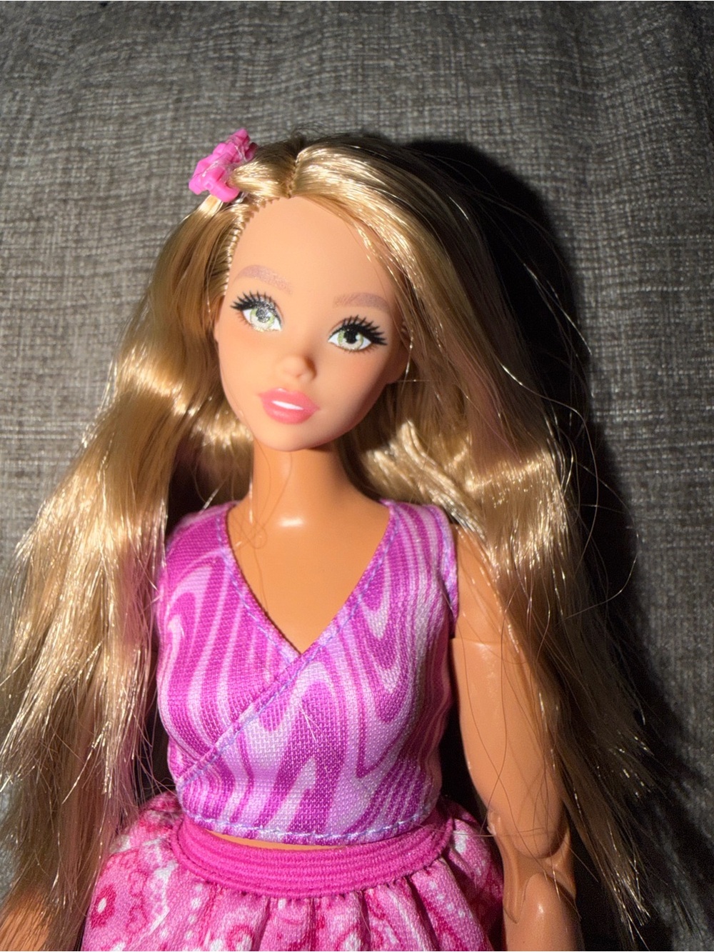 Fashion Doll in Pink Paisley Dress - Picture 3 of 4